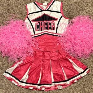 Cheerleader Costume with Pom Poms - Pink and White